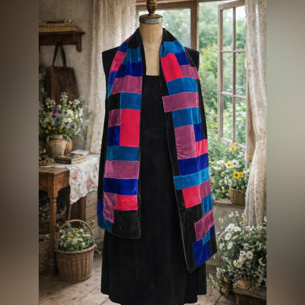 Vintage 90s Danier Velvet, colour blocking, satin, scarf